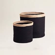 Black with bleach Jute Rope Round Basket (Set of Three)